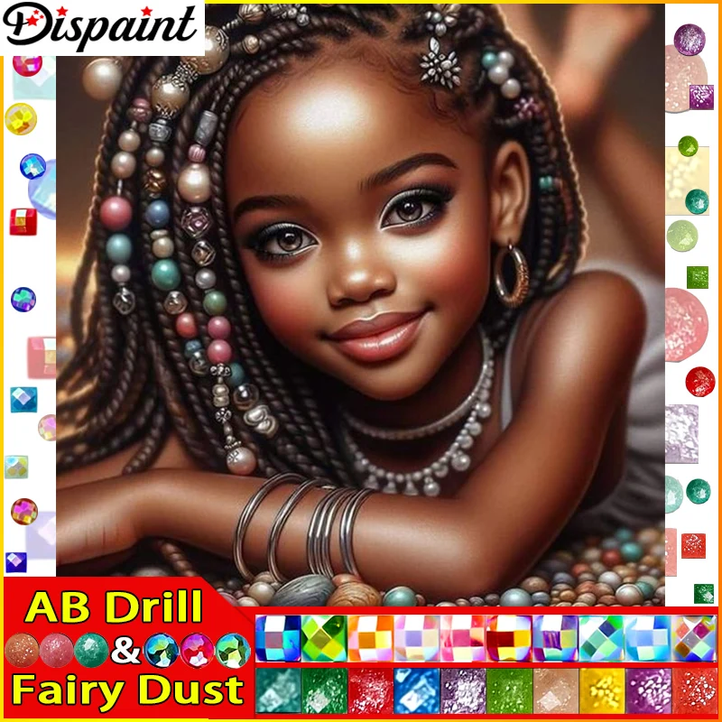 Dispaint Fairy Dust AB 5d Diamond Painting Full Square/Round "African Girl" Picture Of Rhinestone DIY Diamond Embroidery Home