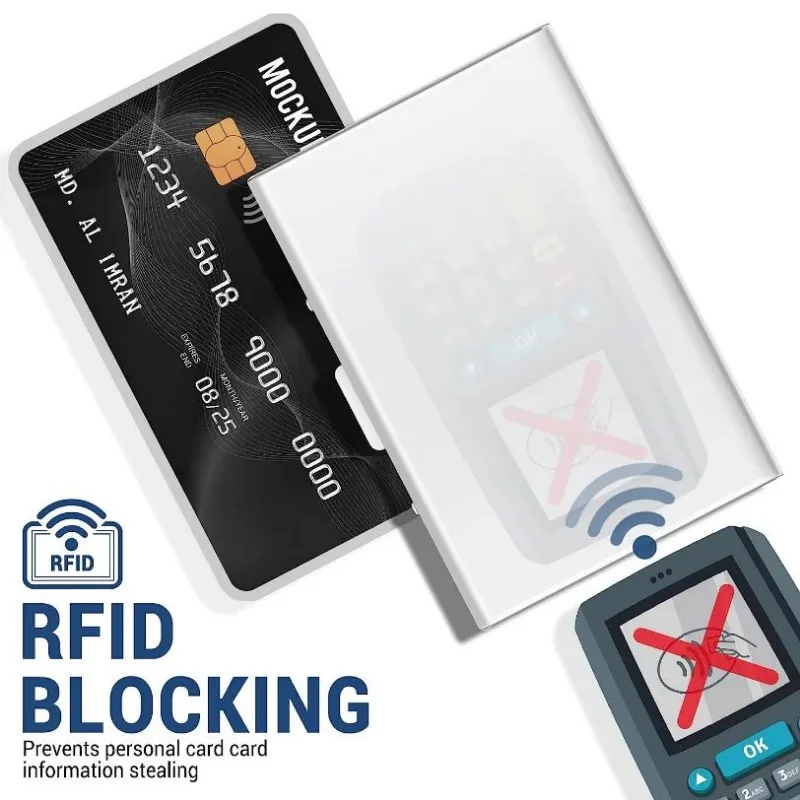 Herren Slim Thin Anti-Diebstahl RFID-Blockierender Kartenhalter Aluminium Metall Minimalistische Geldbörse für Ausweis Bank- und Kreditkarten – Detail 4