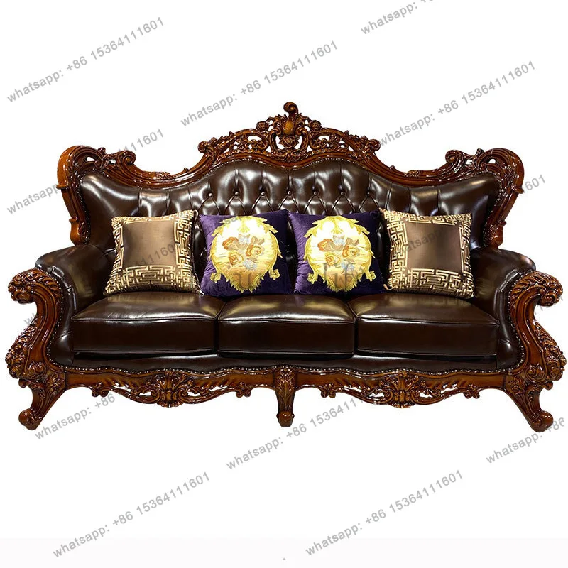 

European sofa style birch leather sofa 123 combination living room luxury villa small luxury full set of furniture