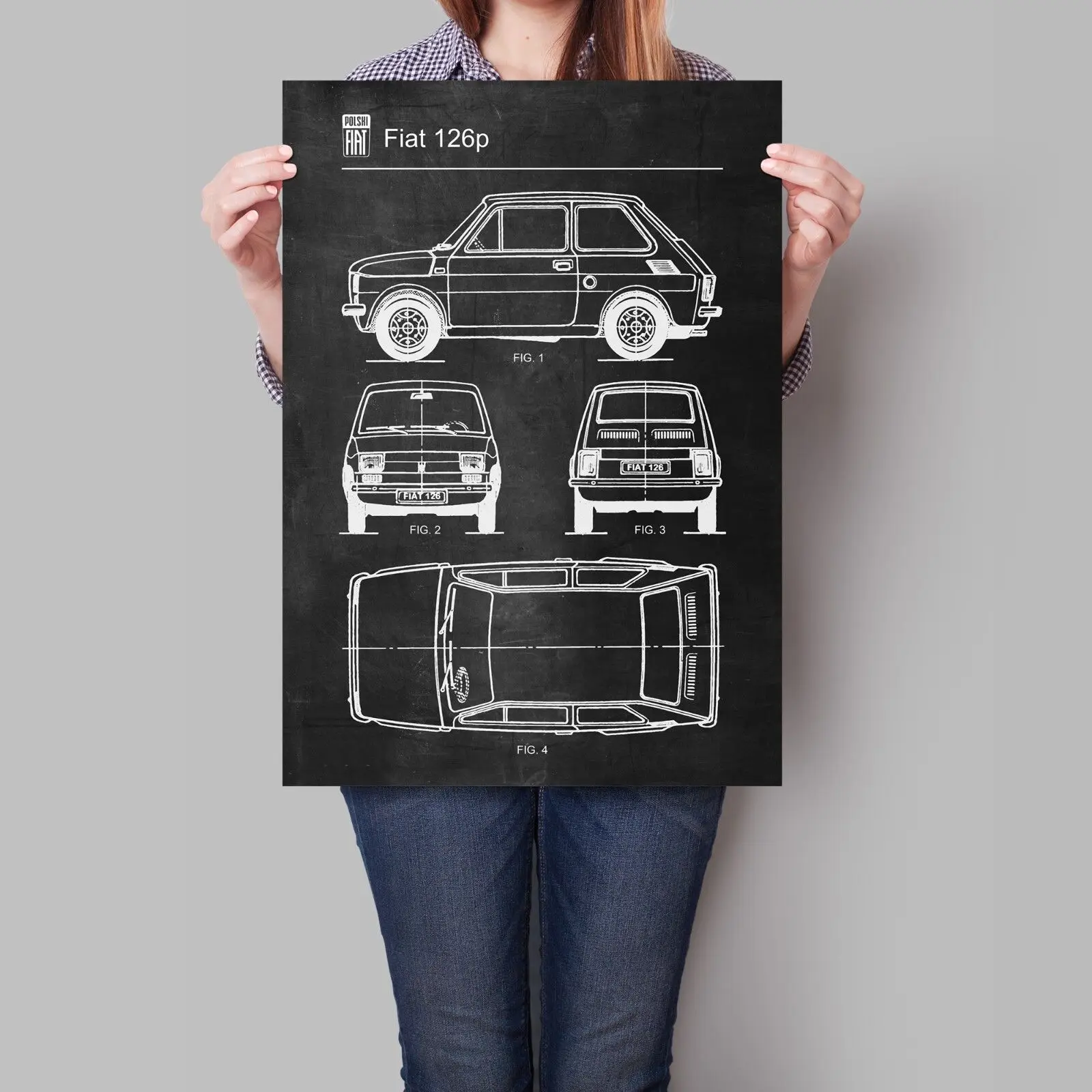 Fiat 125p 126p 600 Car Poster Retro Patent Blueprint Chalkbaord Art Print Poster Wall Art Home Decorative painting