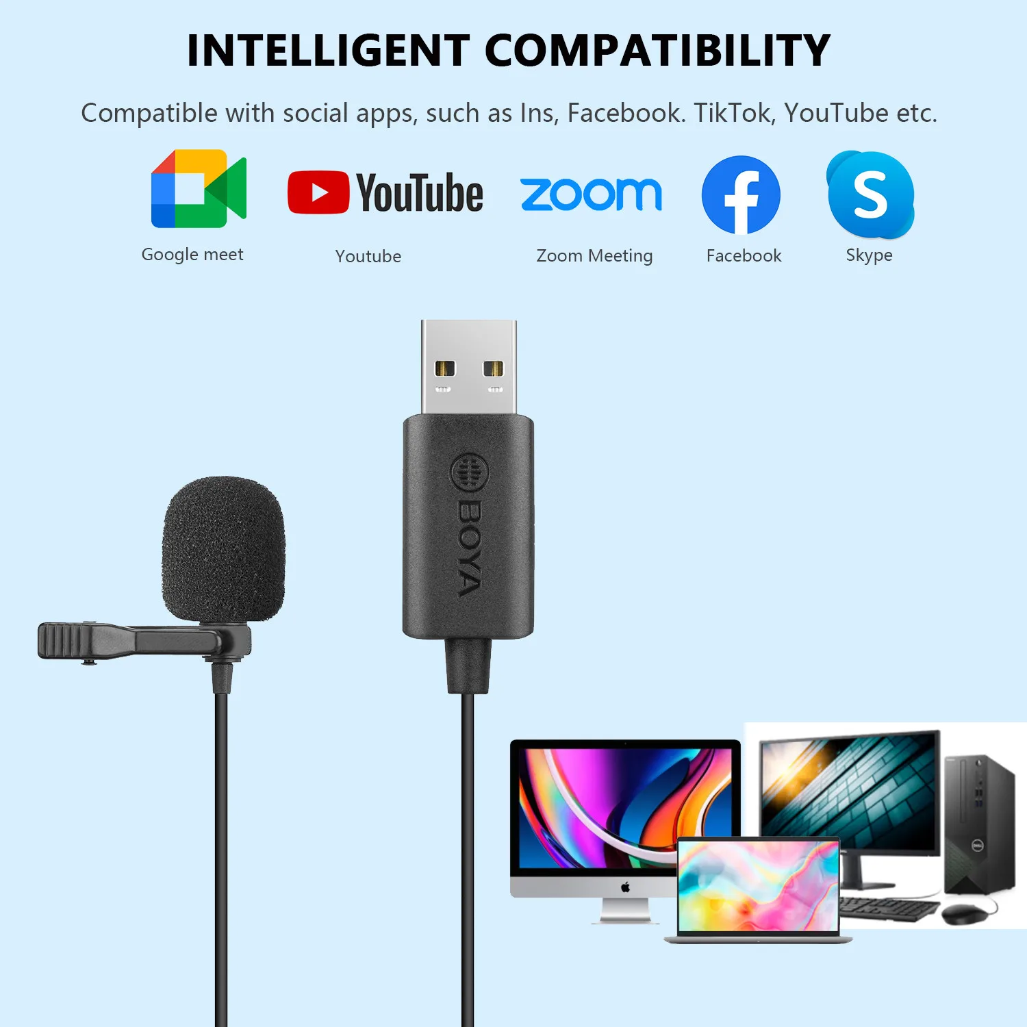 BOYA BY-LM40 4m Lavalier mikrofon USB w klapie dla gry komputerowe Laptop Windows Mac Streaming Vlogging Youtube nagrywanie