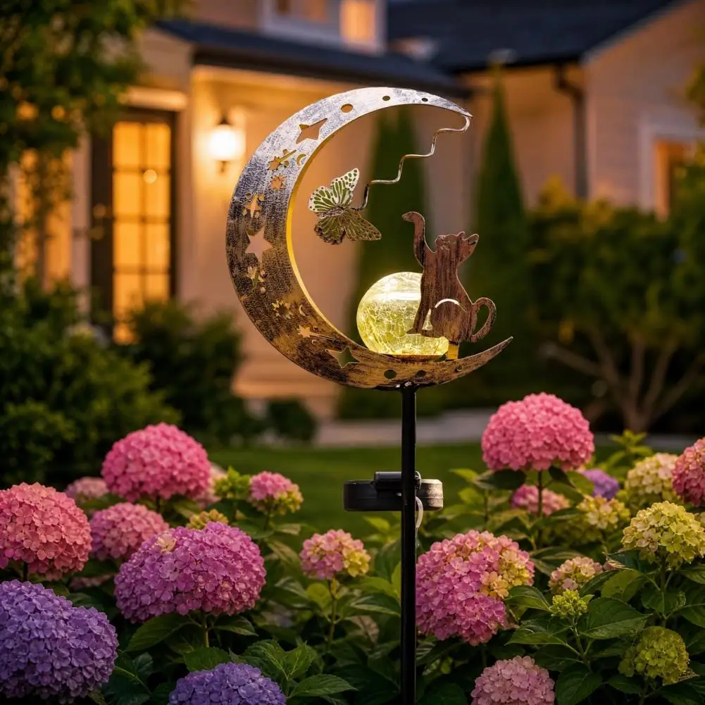 Outdoor Solar Stake Light Solar Garden Lights with Metal Stakes Moon Cat Bird Dog Solar Pathway Lamps Waterproof Outdoor