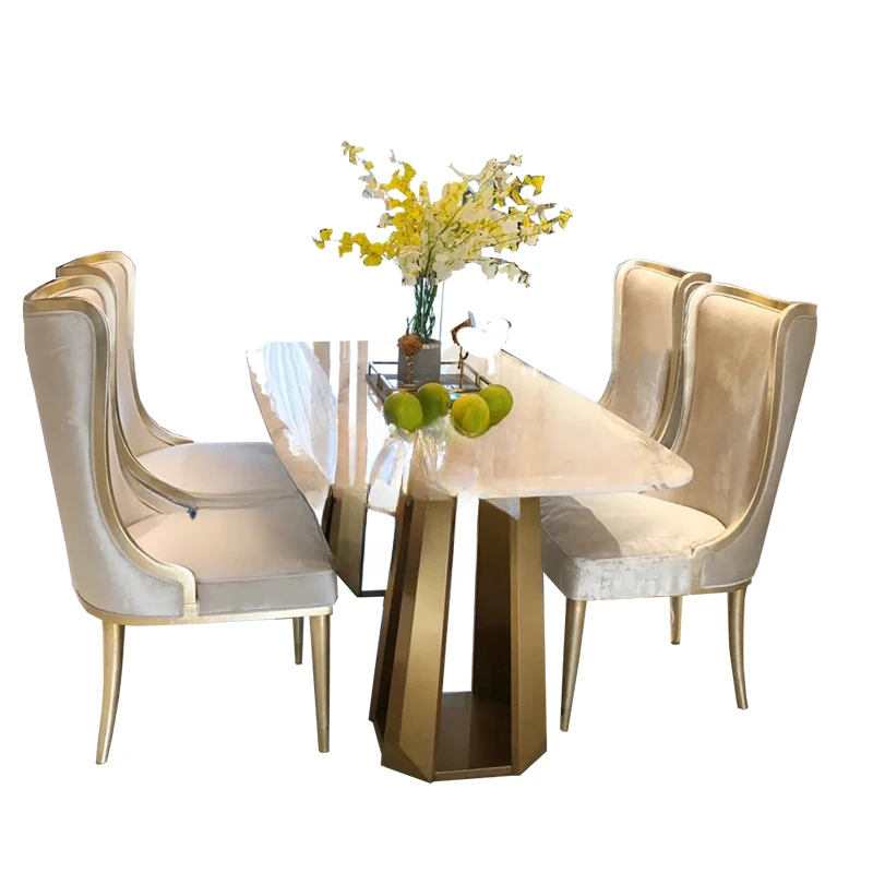 

American Light Luxury Dining Table Solid Wood French Small Apartment Restaurant Dining Tables and Chairs Set Marble