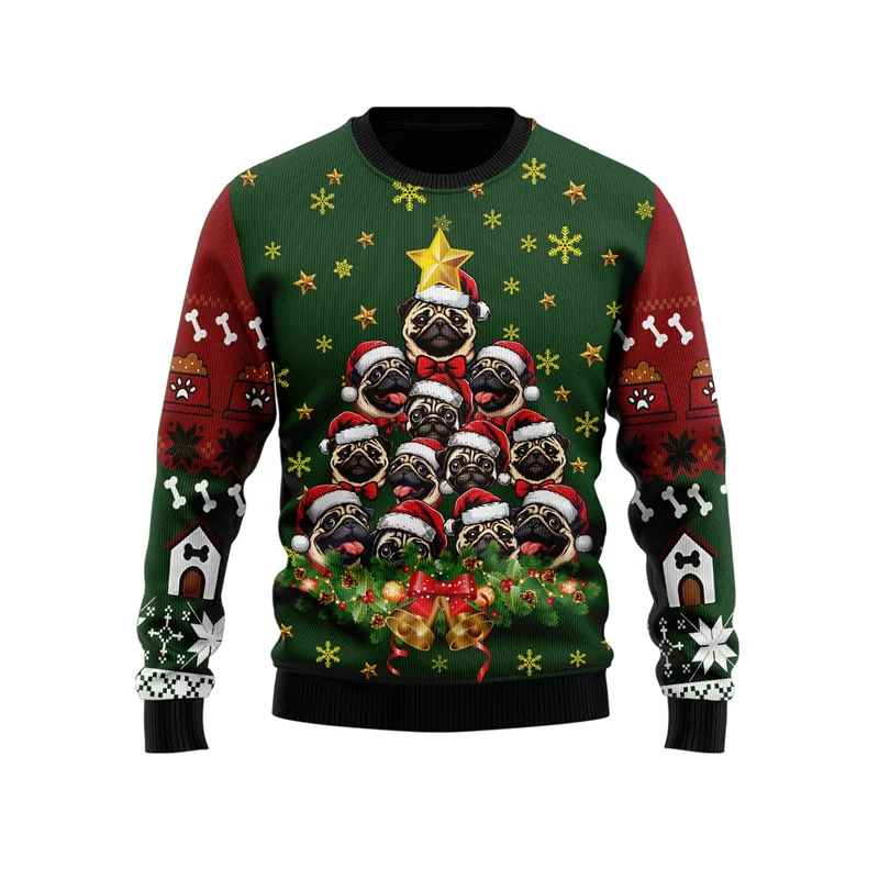 

Fashion Dog Christmas Tree Graphic Sweatshirt Doberman Rottweiler Tracksuit Welsh Corgi Husky Unisex Long Sleeve Sweater Y2k Top