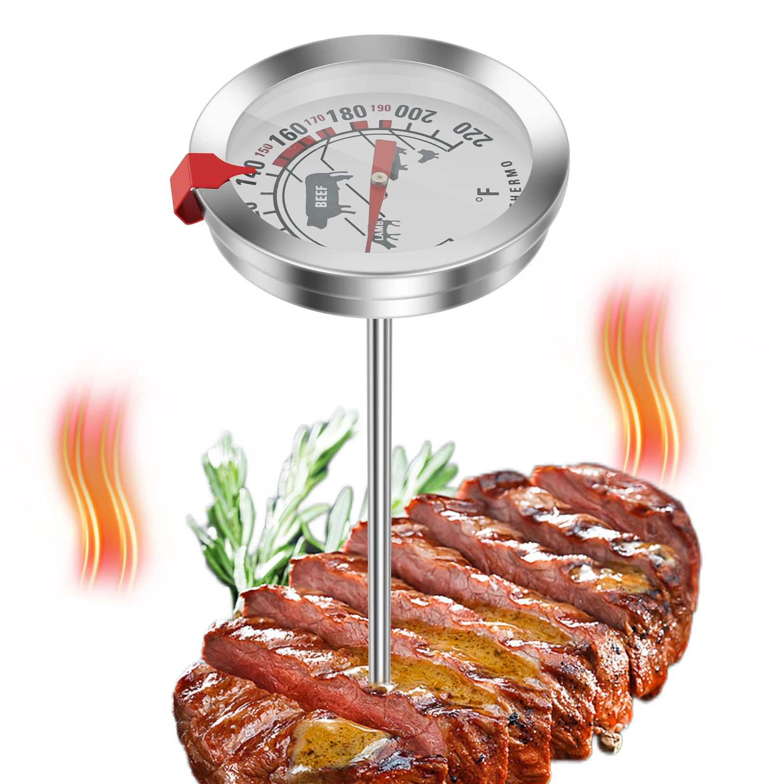 304 Stainless Steel Meat Thermometer r 40°F–220°F Probe Cooking Thermometer with Meat Icon Guide for Grilling Steak Fried Baking