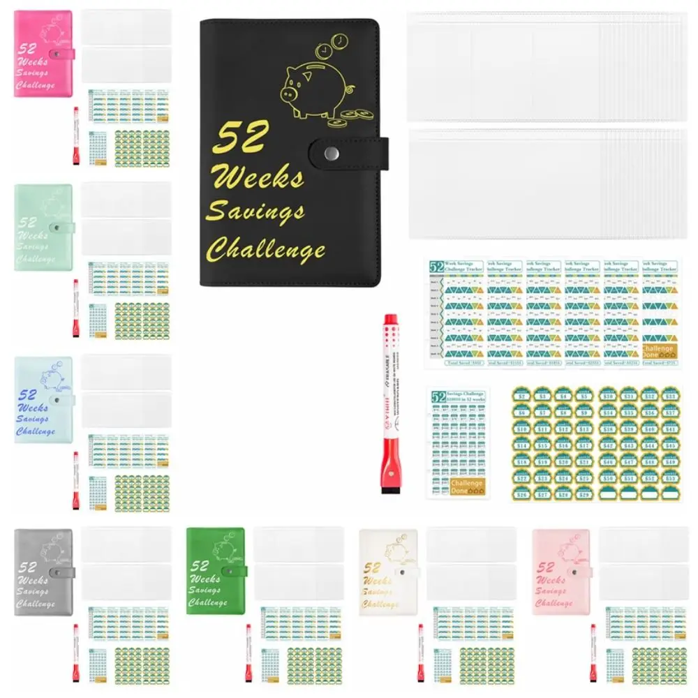 น่ารัก 52 สัปดาห์ออมทรัพย์ Challenge Binder หนัง PU สีสันสดใส 52 สัปดาห์ออมทรัพย์ Challenge Notebook พราวสีประหยัดเงิน