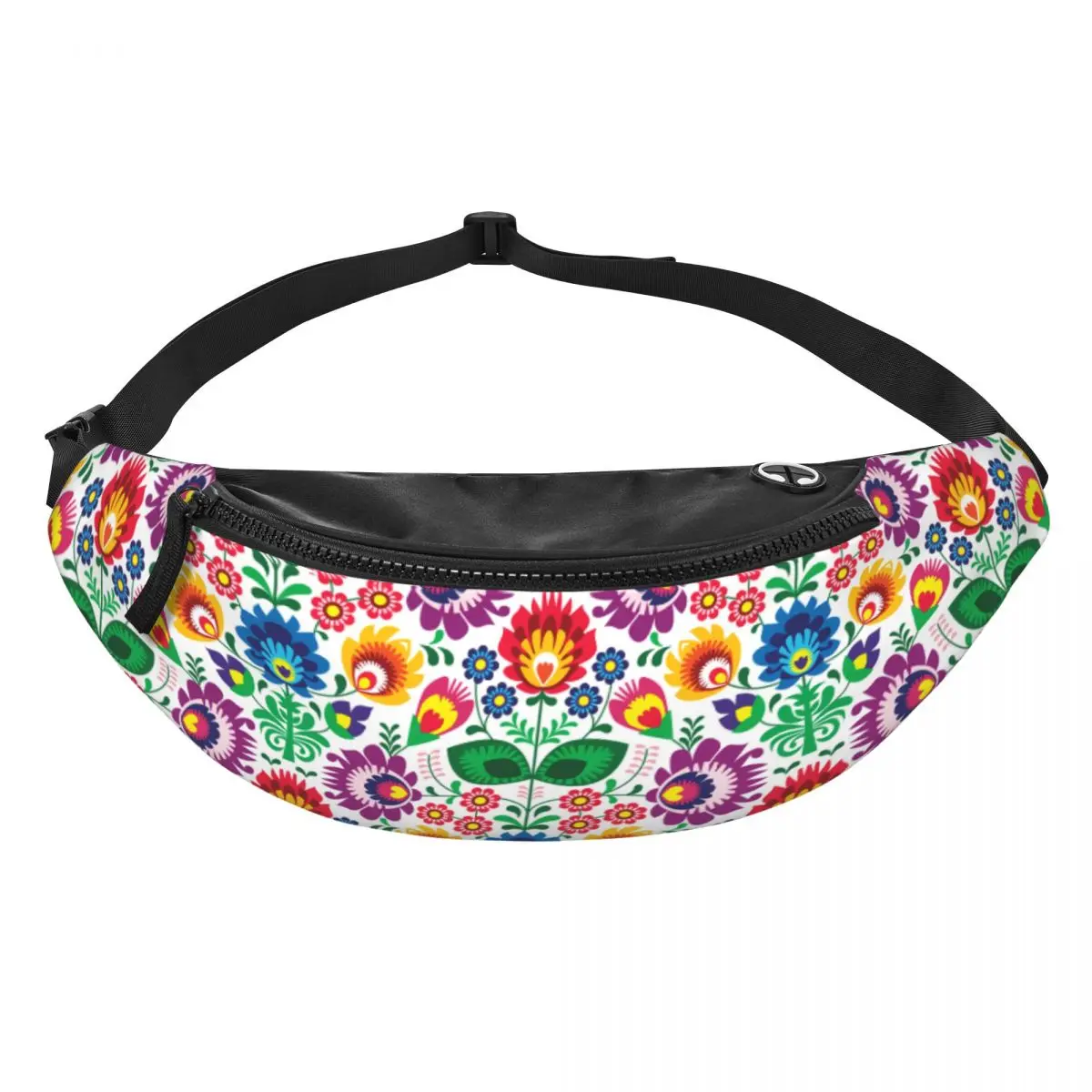 Custom Colourful Flowers Polish Floral Pattern Fanny Pack Men Women Mexican Crossbody Waist Bag for Traveling Phone Money Pouch