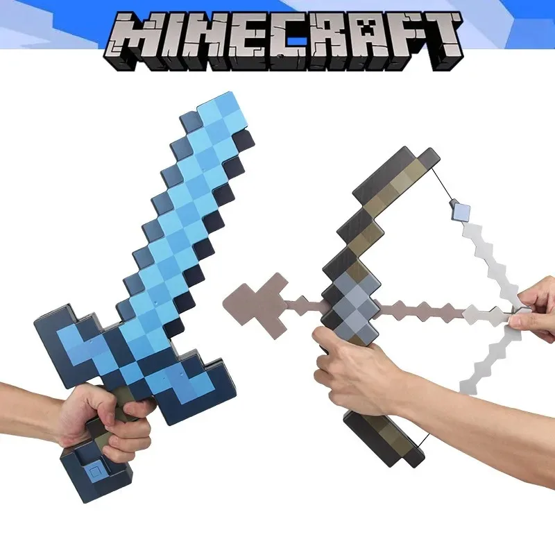 Minecrafts Swords and Pickaxe 2-in-1 Weapons Model Arches Axes Shovel Transformable Plastic Sword Figure Fans Gift