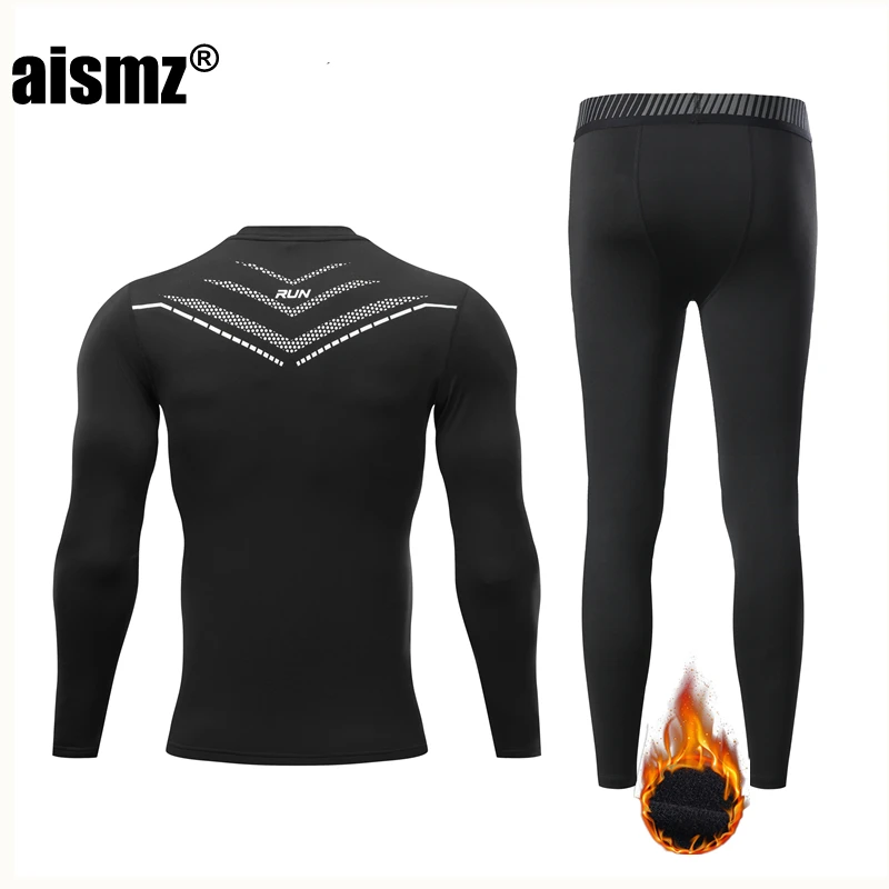 Aismz Winter Thermal Underwear Men & Baby Boy Warm Men\'s Undrewear Set Fleece Compression Quick Drying Second Skin Long Johns