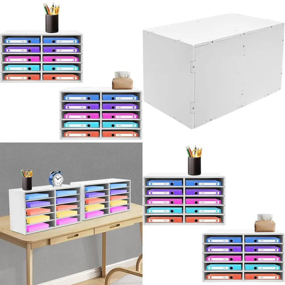 

Белый двухуровневый шкаф для документов с 10 регулируемыми отделениями, 19,3x11,8x12,4 дюйма, идеально подходит для дома и офиса.