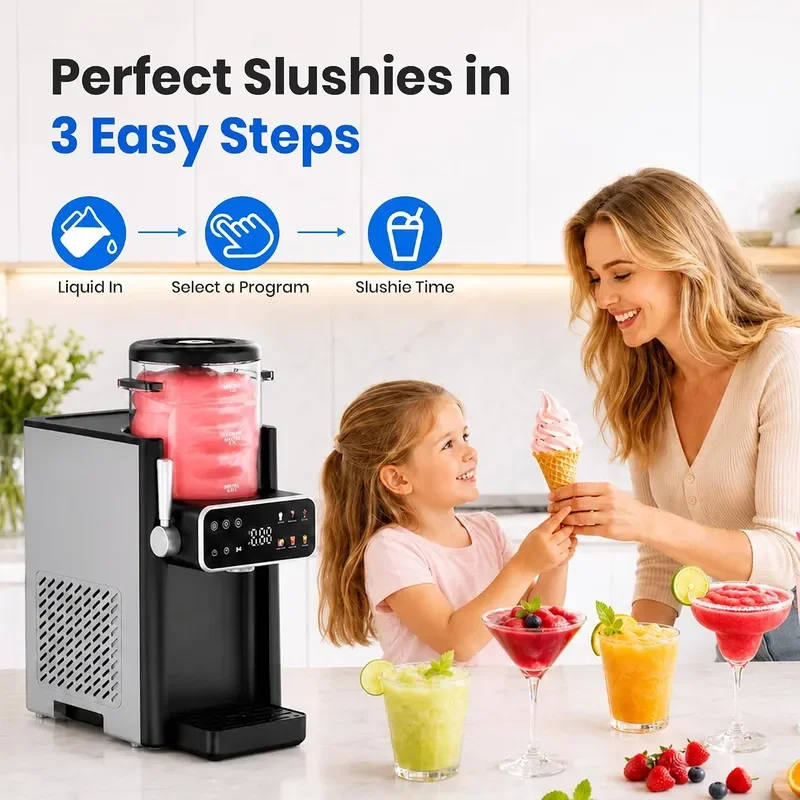 Slushie Machine for Home Ice Cream Maker 6 Presets No Ice Needed Black