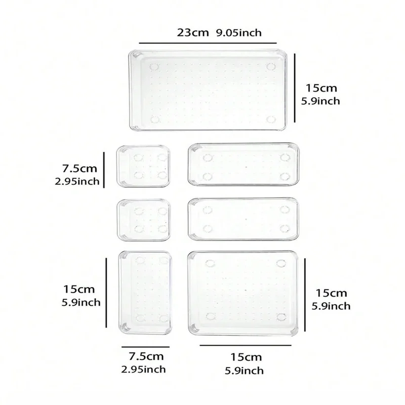 7Pcs Clear Plastic Drawer Organizer Set – Transparent Storage Bins for Desk, Bathroom, Makeup & Vanity gallery 3
