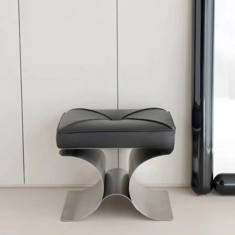 Modern light luxury stainless steel sofa stool designer art single seat bedroom makeup stool household shoe changing stool
