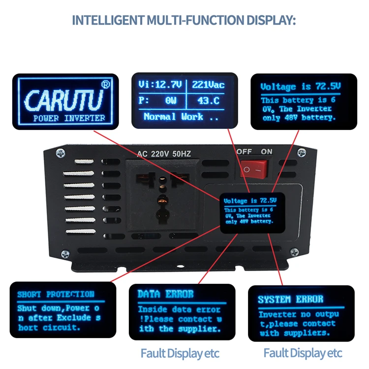 Convertisseur 12v 220 1500w Solar Pure Sine Wave DC12V/24V/48V to AC220V 50HZ Power Converter for Car Hshold DIY