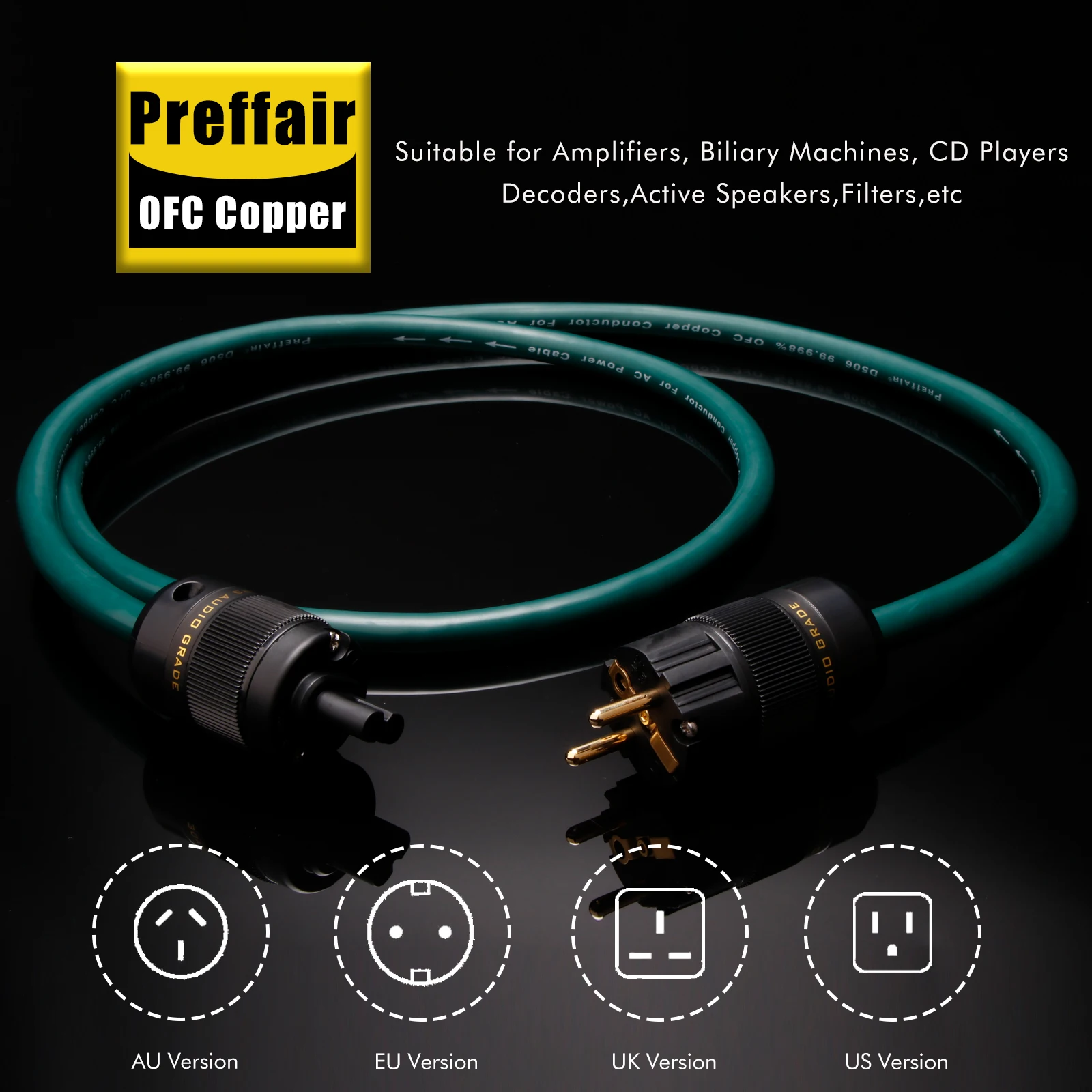 

Preffair 99.9998% OFC AC Schuko Power Cable US/EU Power Cable with Gold Plated Firgure 8 C7 IEC Connector for HIFI AMP/CD Player