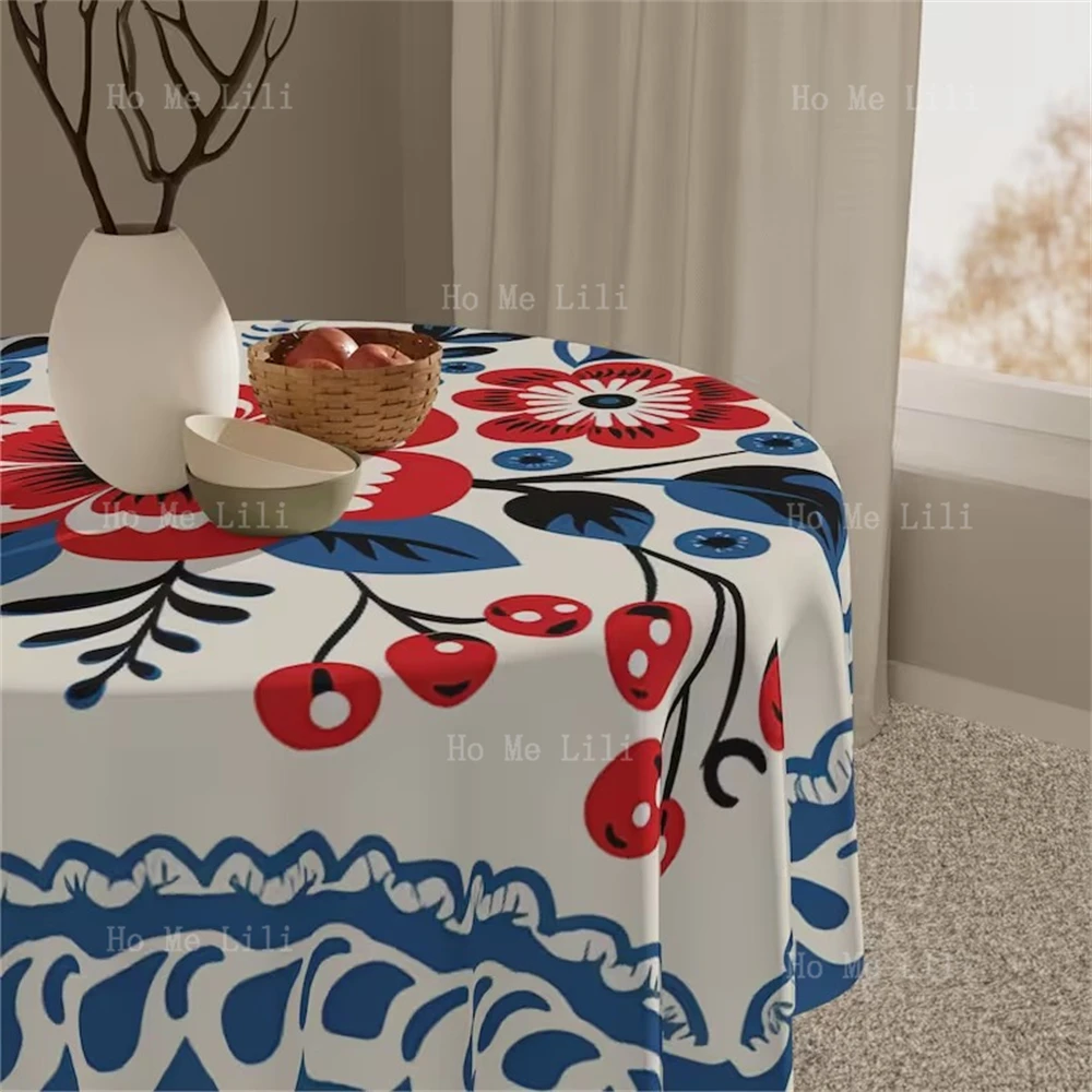 Vintage Floral Circular Tablecloths Decorated For The Holidays