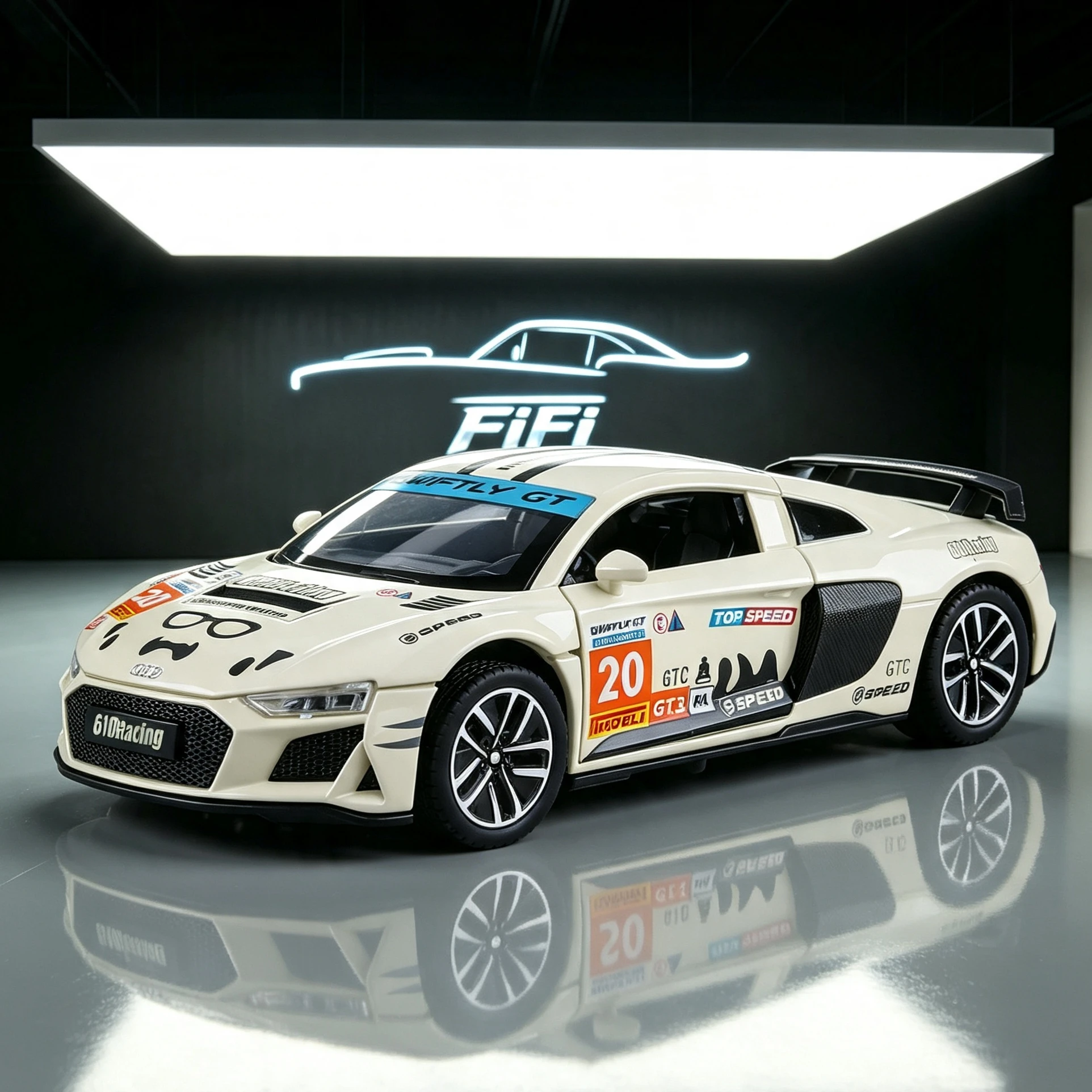 1/32 R8 Livery Alloy Car Model, Pull Back Sound Light Simulation Race Car, Detailed Interior Trendy Collection Gift
