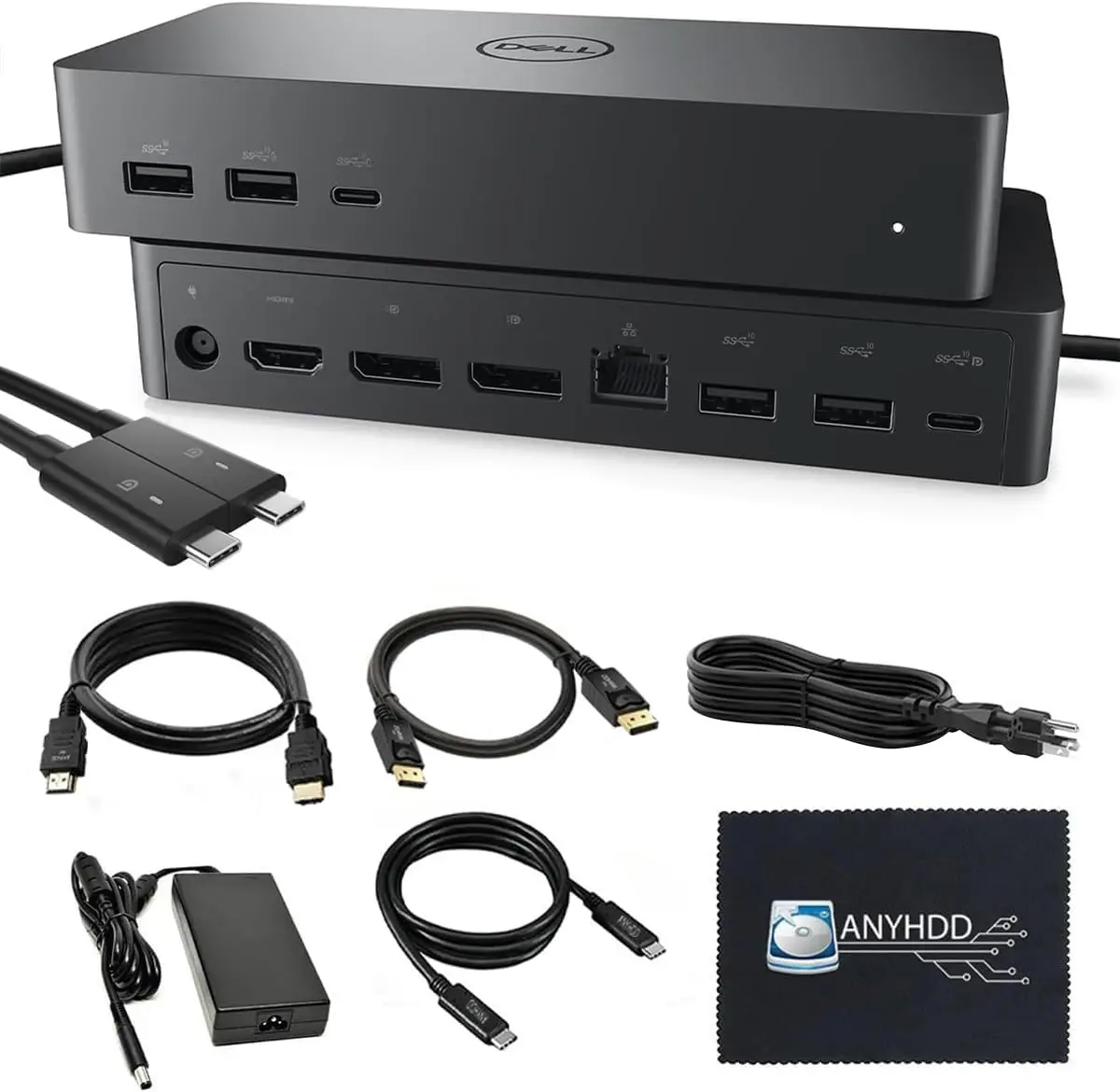 

Universal Docking Station with Dual Monitor Support, 130W Adapter, and Cables for Laptops