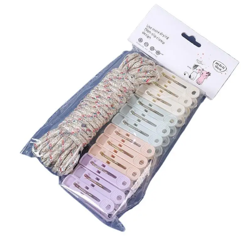 12-Clip + Clothesline Set Colorful Drying Clips Multifunctional Windproof Clothesline