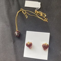 New Simple Sweet Garden Style Plant Red Resin Strawberry Necklace Earrings Set Jewelry Women