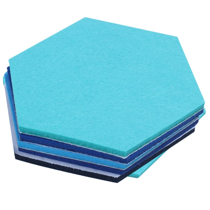 Tablero Hexagonal de fieltro para pared, pegatina 3D decorativa para el hogar, tablero de mensajes, base para habitación, serie Azul, 10 unids/set por juego