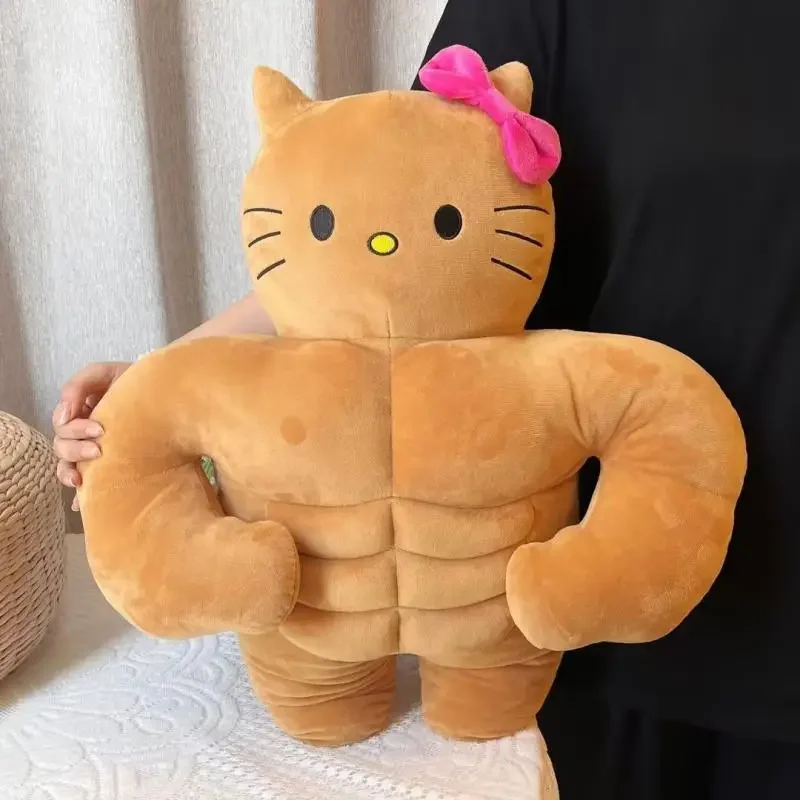 Sanrio Muscle Hello Kitty Kawali Plush Toys Pillow Funny Creative Doll Cartoon Cute Kids Toys Friend Gift Birthday Gift For Girl