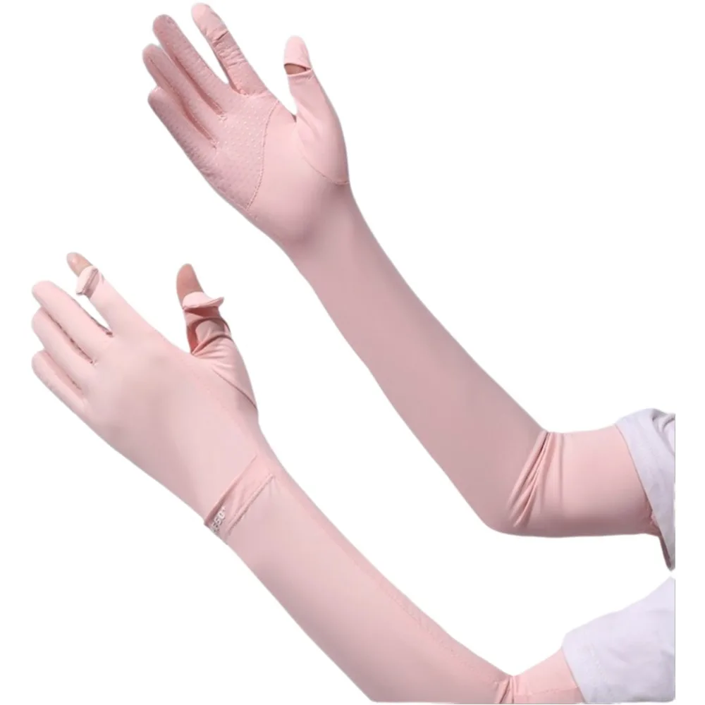 

Fashion Solid Color Long Sleeve Non-slip Flip Sunscreen Sleeve Gloves Sun Protection Elastic Ice Silk Arm Sleeve Running