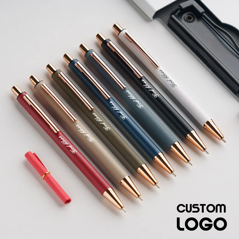 Luxury Nordic Style Press Metal Ballpoint Pen Personalized Customization Logo Carving Name Gel Pen School Office Supplies Gifts