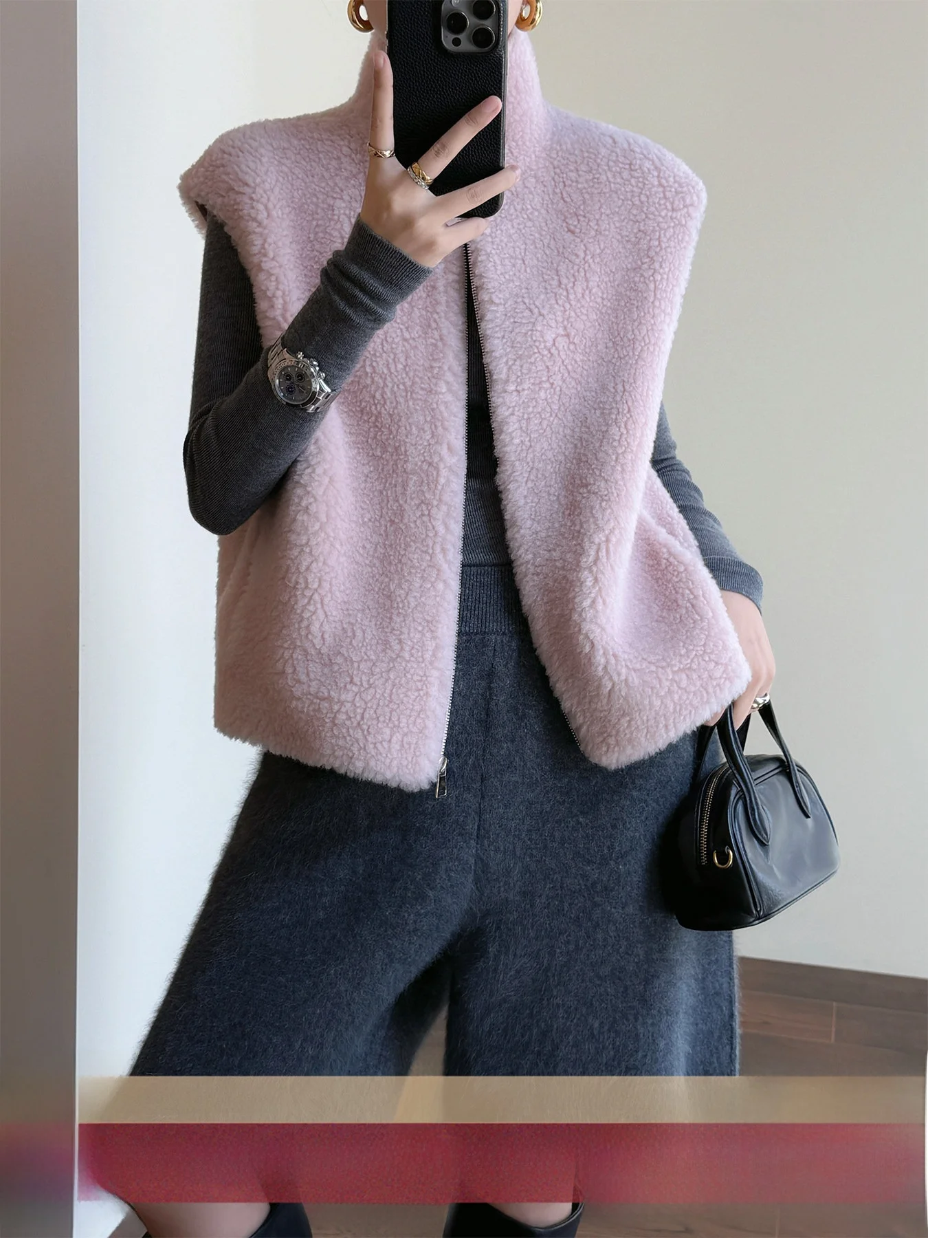 

Жилет из 100% овечьей шерсти Tasyavan, корейский стиль, удобный, на молнии, с воротником-стойкой, теплый, свободный, женский, модный, для повседневной носки