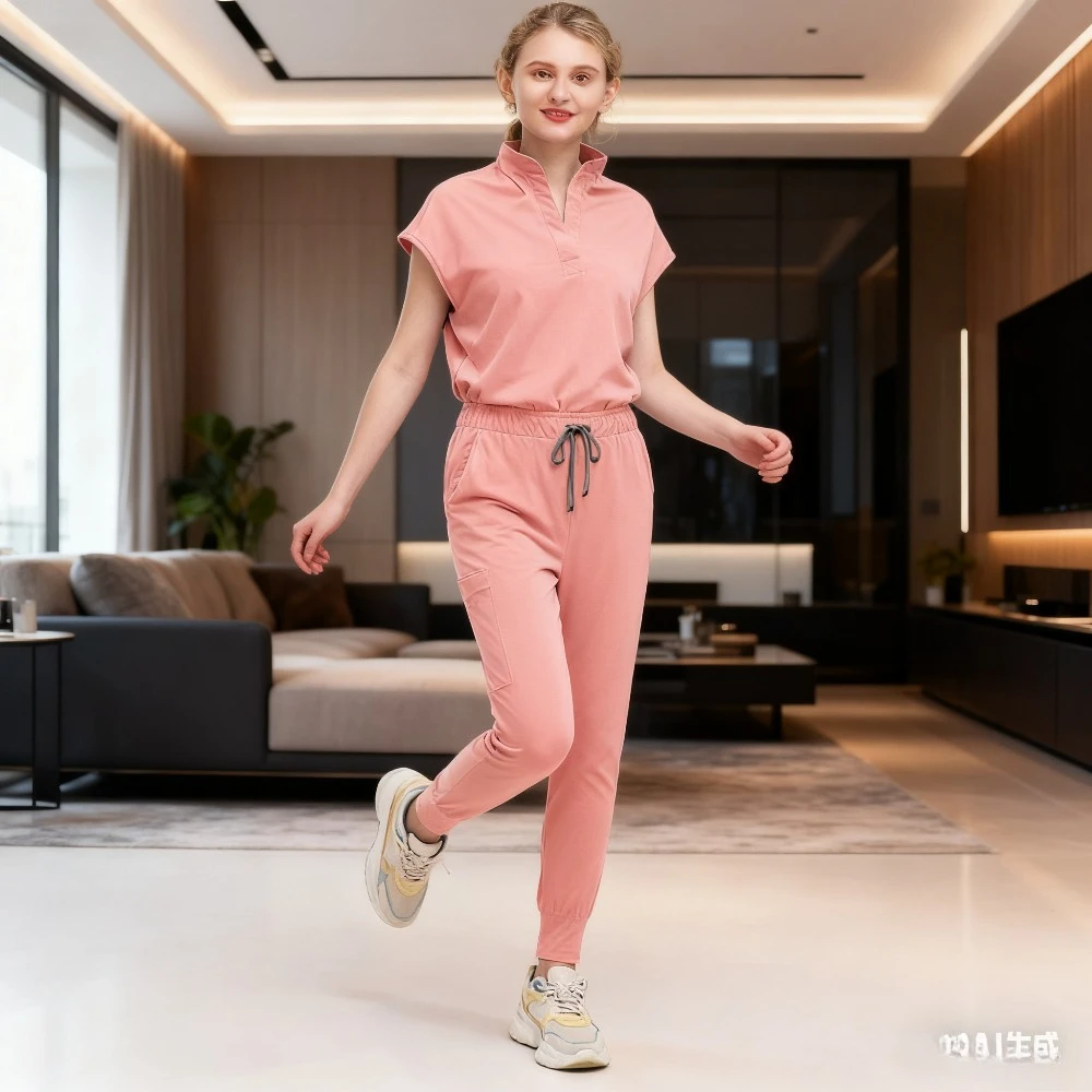 Damski zestaw medyczny z krótkim rękawem - elastyczny i szybkoschnący strój roboczy do klinik kosmetycznych i medycznych