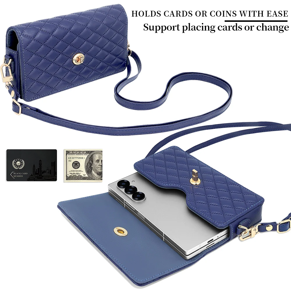 

Women&Girls Adjustable Crossbody Strap Phone Bag Purse Compatitable With For Samsung Galaxy Z Fold 7 6 5 4 3 2 Case, Dark Blue