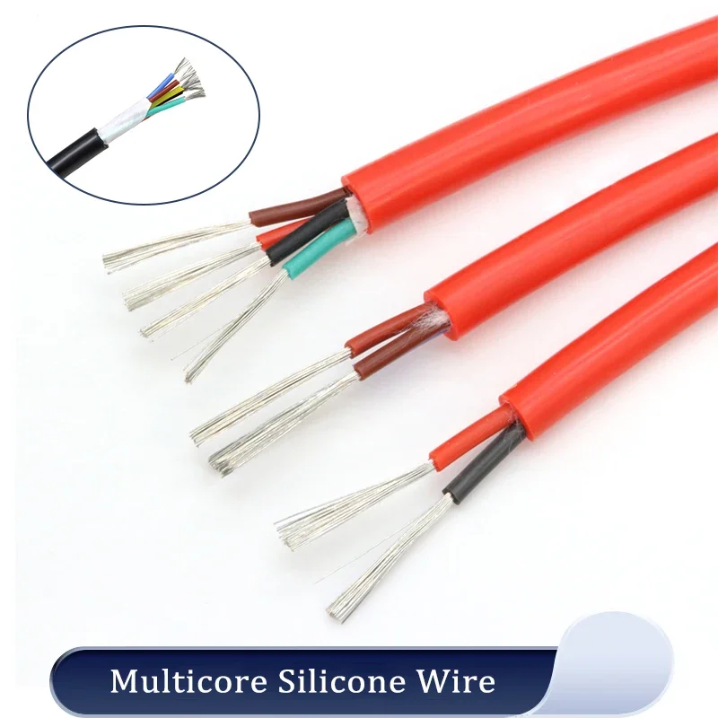 

1~10m Red Silicone Rubber Cable Sq 0.3/0.5/0.75/1/1.5/2.5 mm x 2 3 4 Cores Insulated Flexible Copper High Temperature Wire