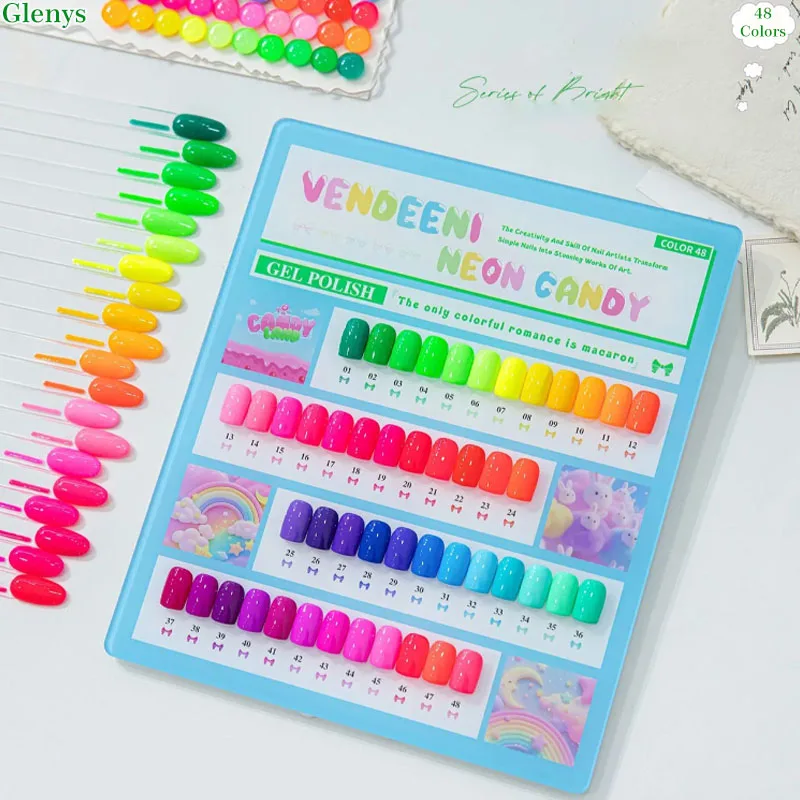 

Glenys 48 color nail polish gel net red popular bright soaking gel color card ultraviolet LED nail salon art varnish set