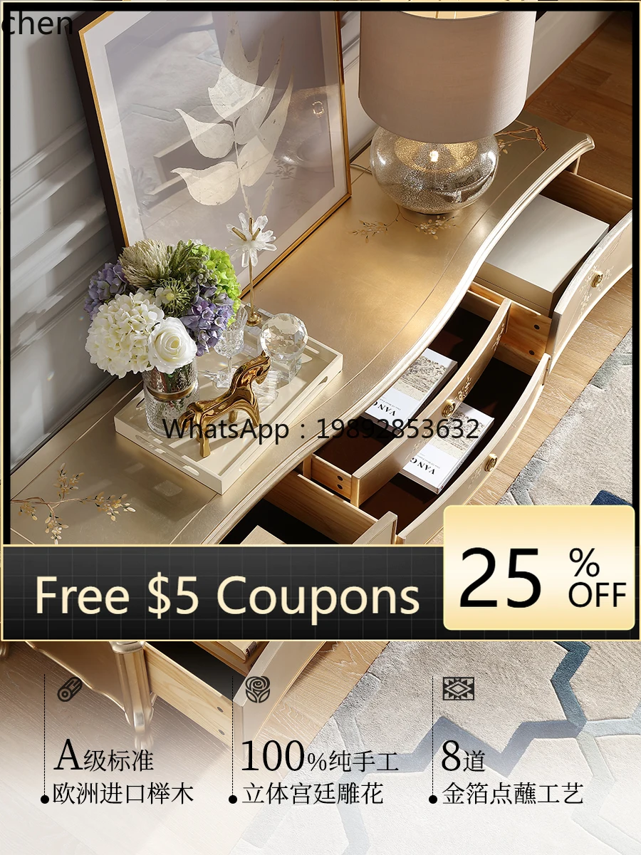 YFY French light luxury solid wood painted silver foil painted TV cabinet European court storage locker