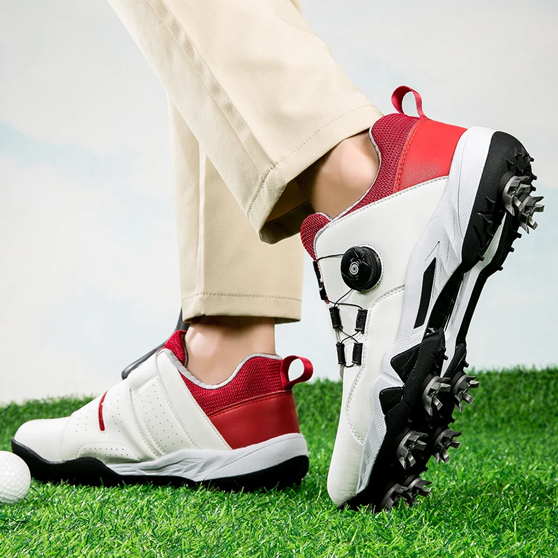 Zapatos de Golf profesionales para hombre y mujer, calzado deportivo de entrenamiento con cordones rápidos, zapatos antideslizantes con tachuelas de diseñador para caminar