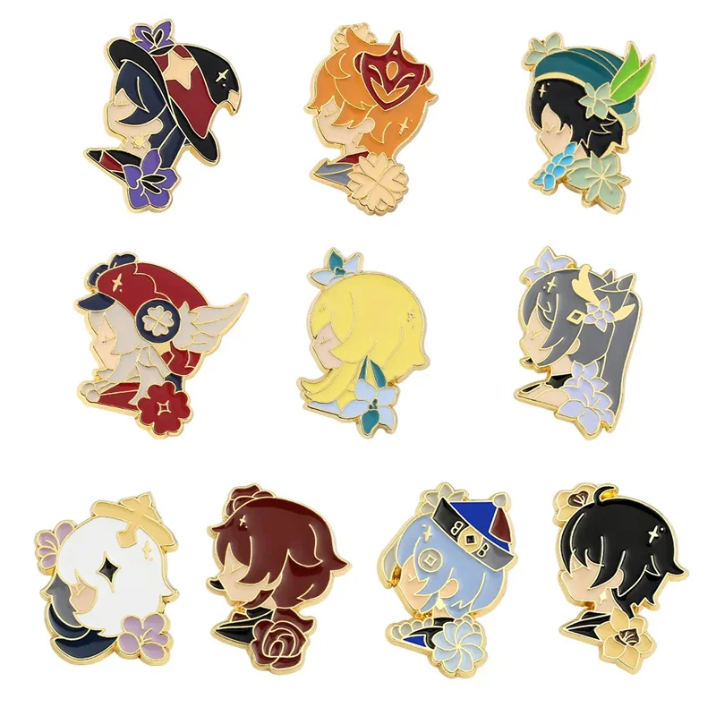 

1 Set Genshin Impacts DilucMona Metal Pins Cute Cartoon Anime Enamel Brooches Game Fans Badge Backpack Accessory Lapel Pins Gift