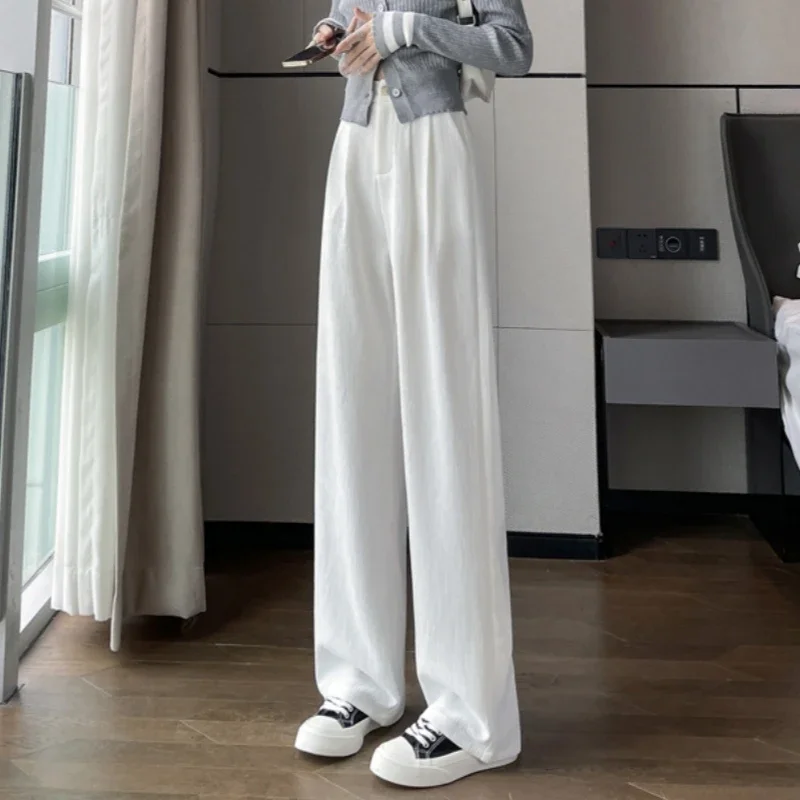 2025 Nieuwe Lente Zomer Vintage Wijde Pijpen Broek voor Vrouwen Effen Hoge Taille Koreaanse Casual Losse Volledige Lengte Broek Vrouwelijke