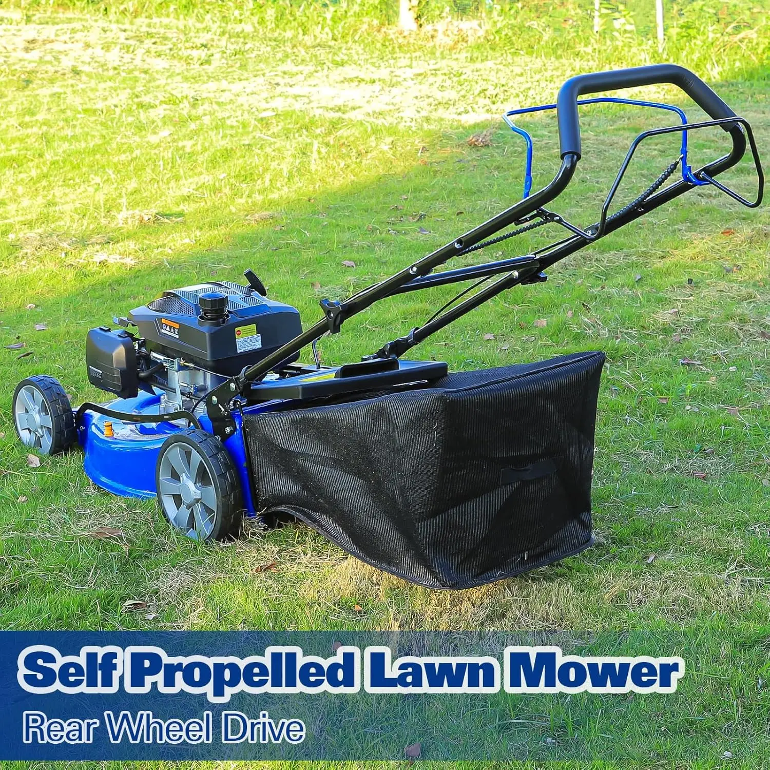 21-Inch Self-Propelled Lawn Mower, 3-in-1 Gas Mower with 201cc Engine, Bagging, Mulching, Adjustable Cutting Height, Easy Start.