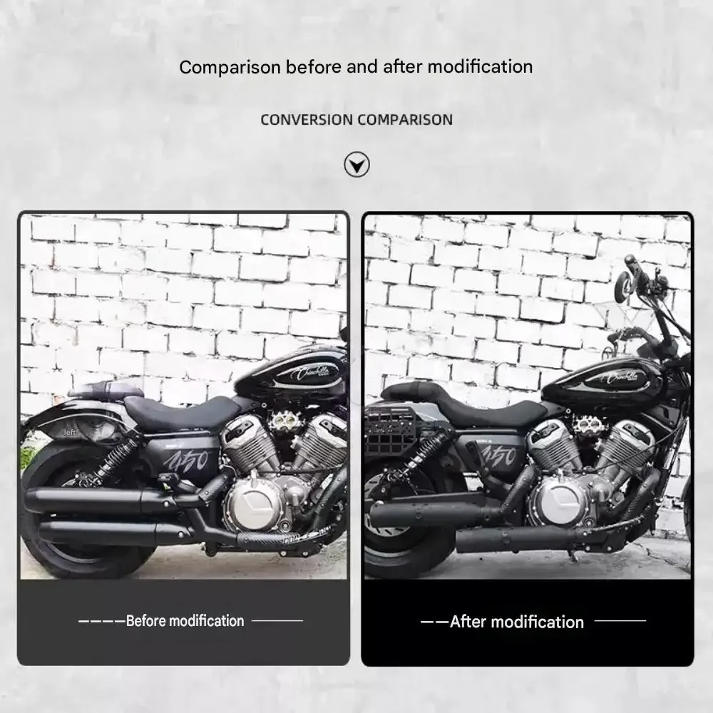Suitable for BENDA CHINCHILLA 450 500 retrofitting with center-mounted valve exhaust L-pipe full right-side dual exhaust system.