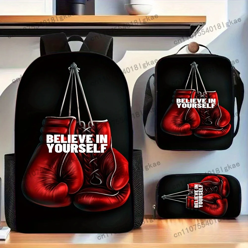 Boxing Backpack Set Comes with Adjustable Shoulder Straps, Polyester Lining, Zipper Closure, Hand Wash, with Applique And Print
