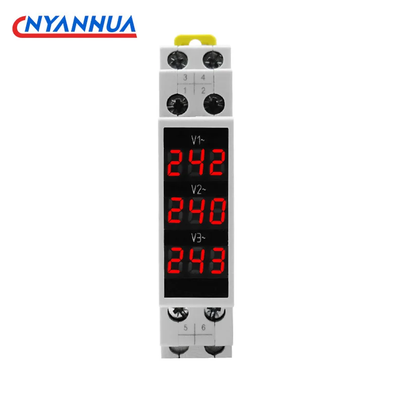 Mini Digital Display Din Rail Three Phase Modular Voltage Meter AC80-500V 1VA V1V2V3 BV-3R