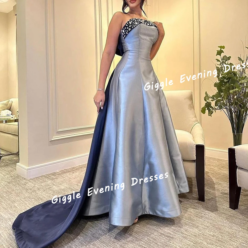 Giggle Satin Beading Elegance Nobility Prom Gown Saudi Arab A-Line Ankle-Length Strapless Evening Party Dresses for Women 2024