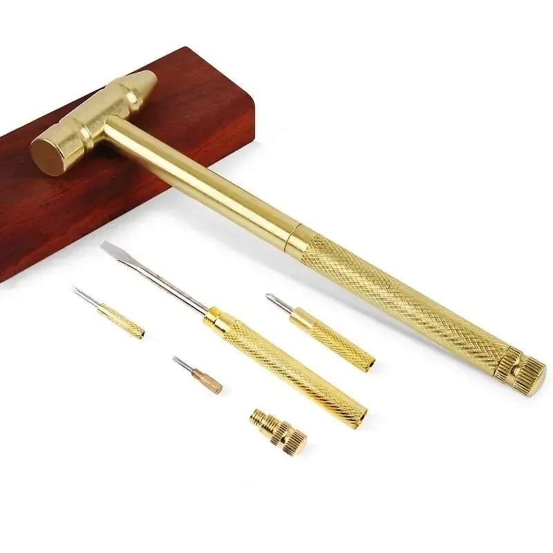 NEW 5-In-1 Mini Craft Hammer Screwdriver Set Copper Alloy Gold Detachable Micro Screwdriver Perfect Hand Tool For Diy Projects