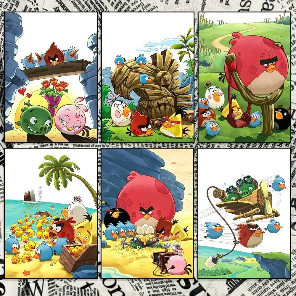 Comedy Movie A-Angry B-Bird-S  Poster Self-adhesive Waterproof Paper Sticker Coffee House Bar Room Wall Decor
