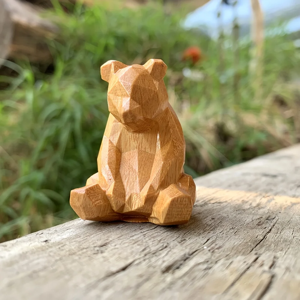 1.8 Inch Hand-Carved Wooden Bear Totem Ornament, Artistic Style, Suitable for Holiday Decorations, Tabletop Decorations, Home Decor, Fireplace, Bedroom, New Year Gifts, Back-To-School Season Gifts