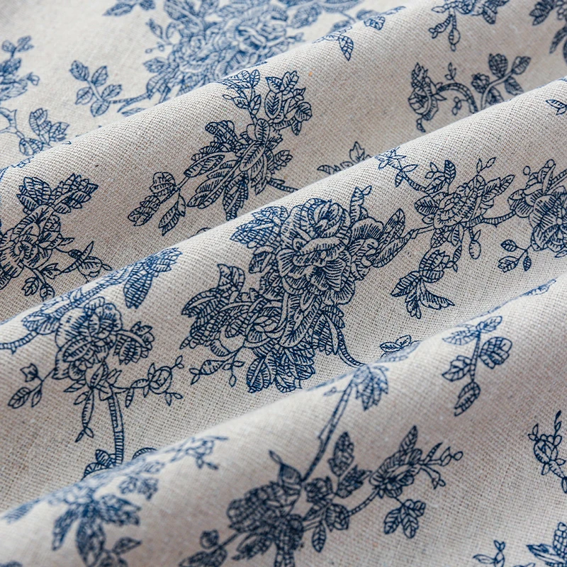 0.5/1/2 Yard Blue Retro Orchid Cotton Linen Fabrics Rural and Pastoral Style Handmade DIY Curtains Tablecloths Storage Bag