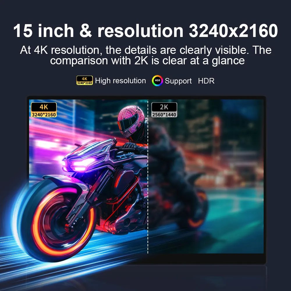 HAILESI Mobile Monitor 15inches 4K 3240x2160 Touch Panel 3:2 Screen Ratio High Brightness 450 nits IPS Gamut HDR Ultra-thin