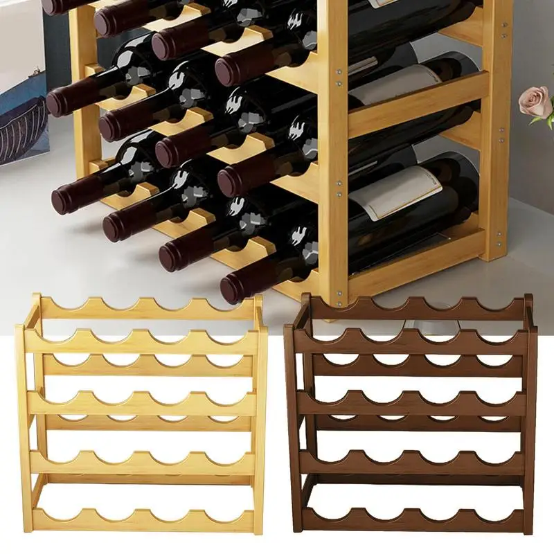Stackable Wine Rack 20-Bottle Wooden Wine Holder for Cabinet 4 Tier Wine Shelf Stand Bar Dining Room Living Room Wood Wine Rack