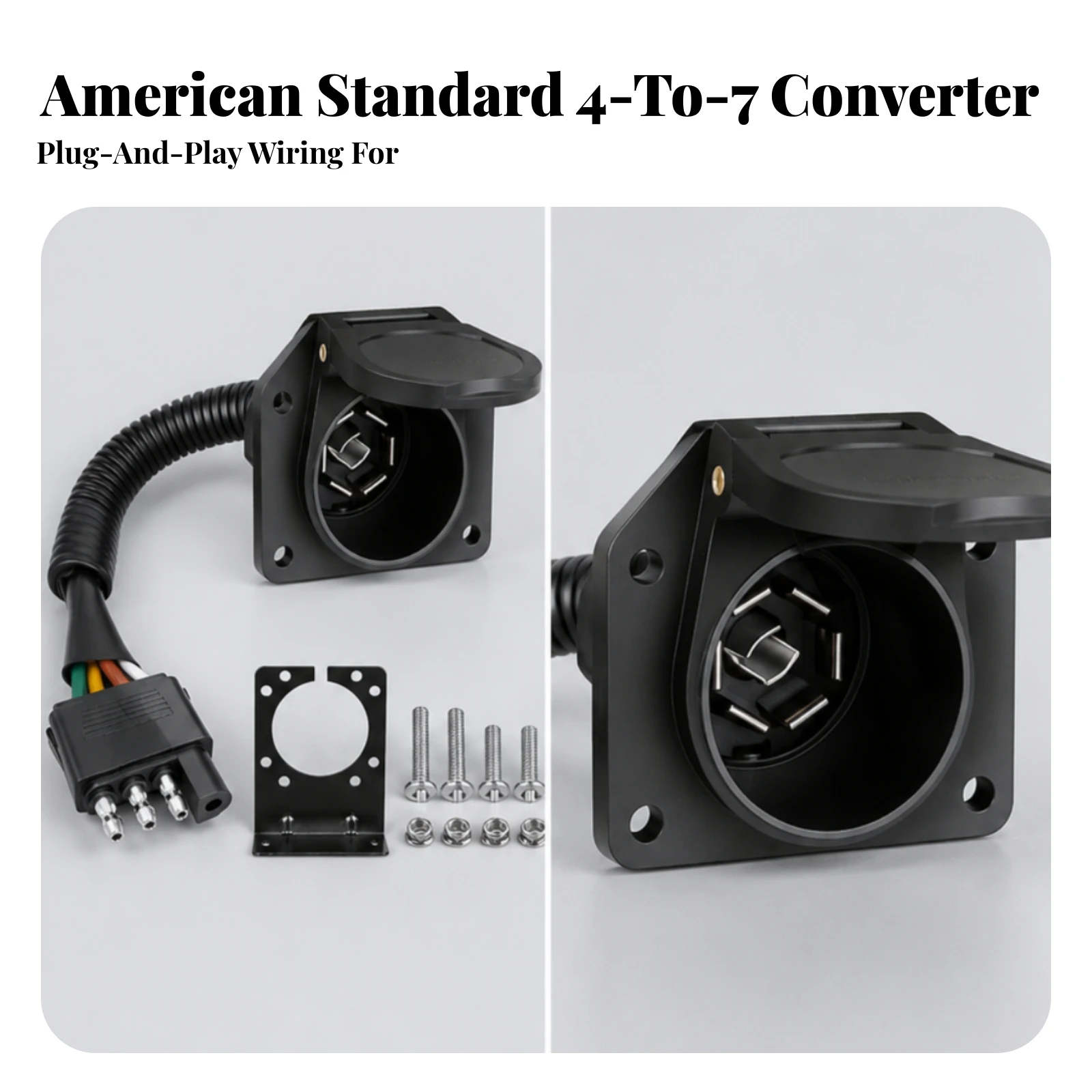 4-Pin to 7-Pin Trailer Adapter Harness Flexible American-Style Trailer Electrical Adapter Rust-Resistant Practical