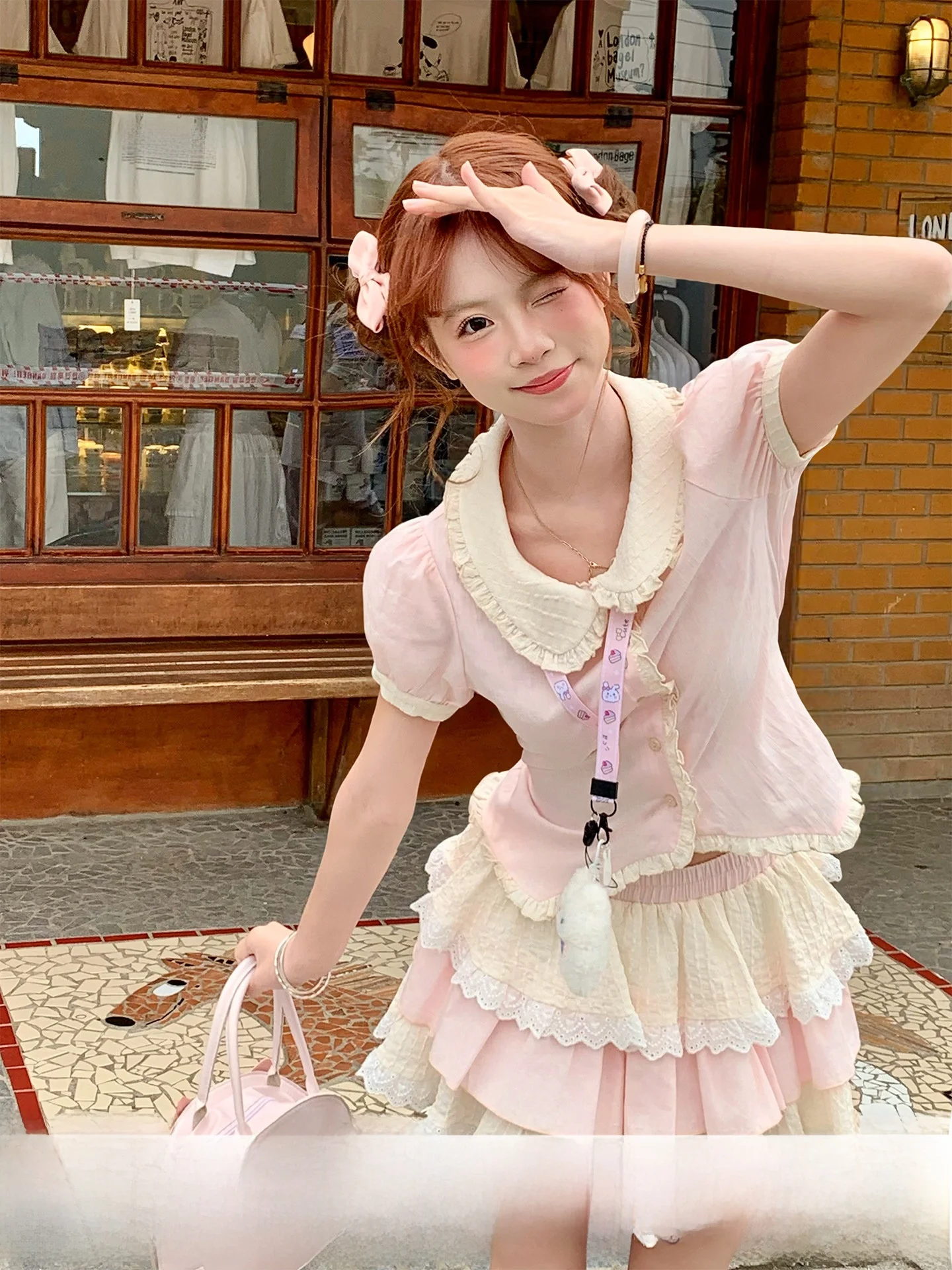 

Sinsingirl Little Rabbit Soft Pink And Cream Yellow Summer Set Fashionable Two-Piece Women's Clothing for Adults